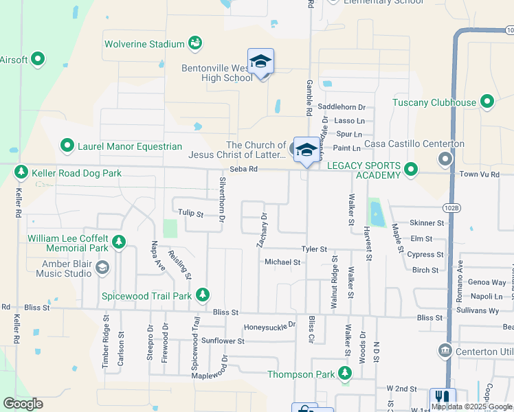 map of restaurants, bars, coffee shops, grocery stores, and more near 938 Fieldstone Court in Centerton
