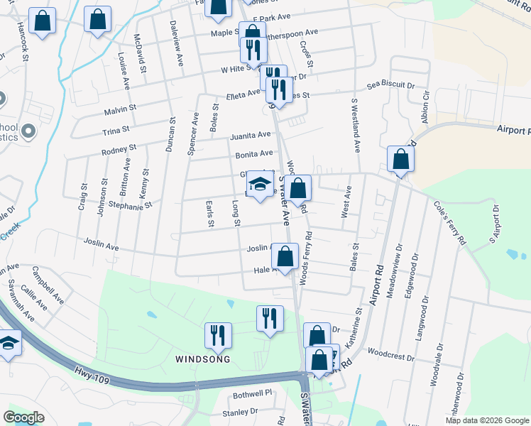 map of restaurants, bars, coffee shops, grocery stores, and more near 1018 South Water Avenue in Gallatin