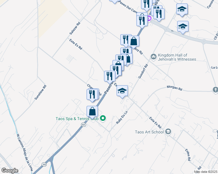 map of restaurants, bars, coffee shops, grocery stores, and more near 1334 Paseo Del Pueblo Sur in Taos