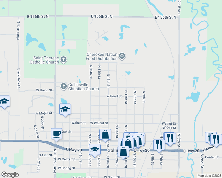 map of restaurants, bars, coffee shops, grocery stores, and more near 802 North 12th Street in Collinsville