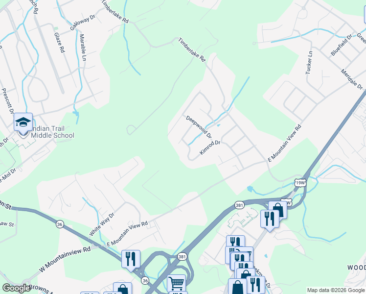 map of restaurants, bars, coffee shops, grocery stores, and more near 3733 Kimrod Drive in Johnson City