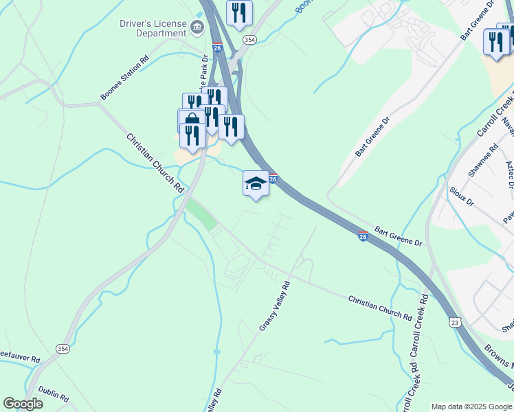 map of restaurants, bars, coffee shops, grocery stores, and more near 348 Christian Church Road in Gray