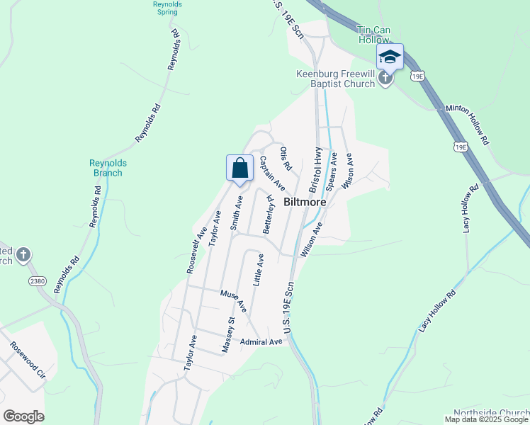 map of restaurants, bars, coffee shops, grocery stores, and more near 155 Betterley Place in Elizabethton