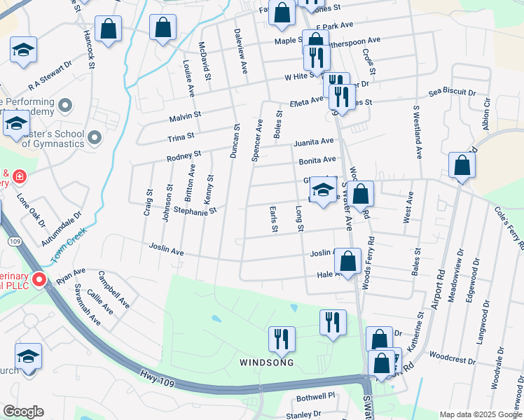 map of restaurants, bars, coffee shops, grocery stores, and more near 225 Bush Avenue in Gallatin