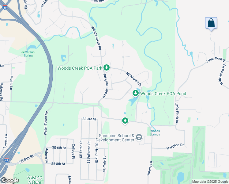 map of restaurants, bars, coffee shops, grocery stores, and more near 10 Grassland Trail in Bentonville