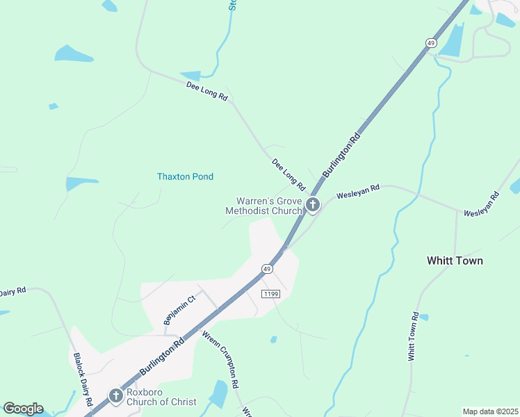 map of restaurants, bars, coffee shops, grocery stores, and more near 105 Victoria Lane in Roxboro