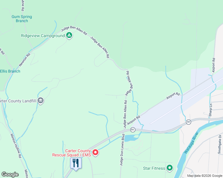 map of restaurants, bars, coffee shops, grocery stores, and more near 124 Crockett Lane in Elizabethton