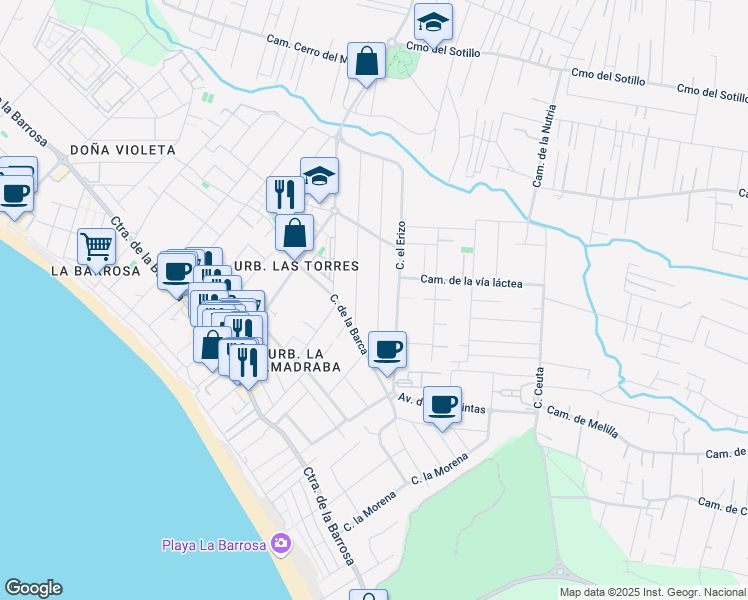 map of restaurants, bars, coffee shops, grocery stores, and more near 88 Calle Percebes in Chiclana de la Frontera