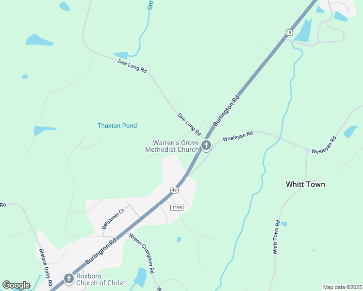 map of restaurants, bars, coffee shops, grocery stores, and more near 105 Victoria Lane in Roxboro