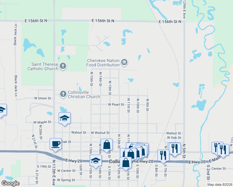 map of restaurants, bars, coffee shops, grocery stores, and more near 802 N 12th St in Collinsville