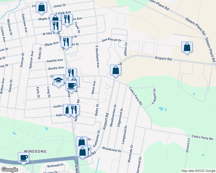 map of restaurants, bars, coffee shops, grocery stores, and more near 1017 Bales Street in Gallatin