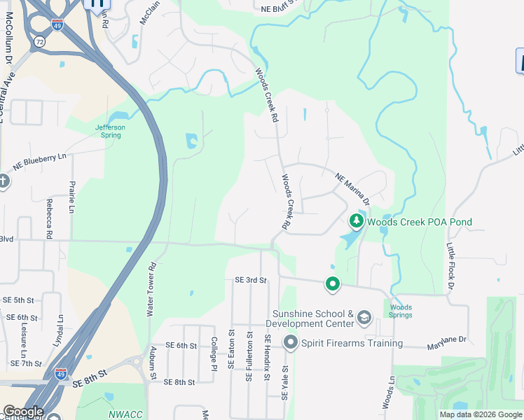 map of restaurants, bars, coffee shops, grocery stores, and more near 6 Central Heights Way in Bentonville