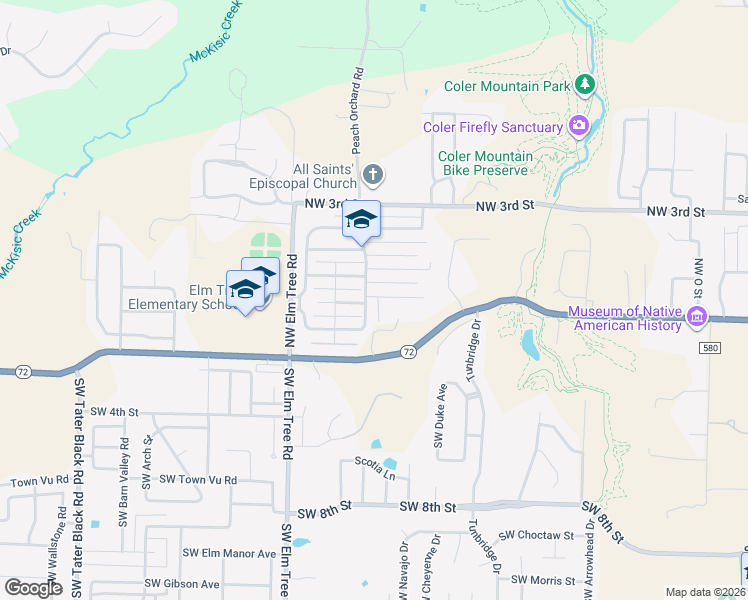 map of restaurants, bars, coffee shops, grocery stores, and more near 203 Southwest Orchard Way in Bentonville