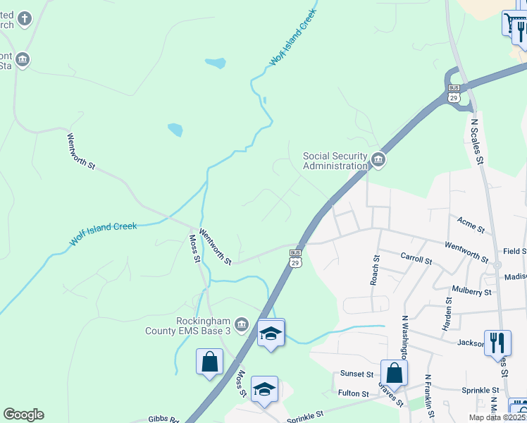 map of restaurants, bars, coffee shops, grocery stores, and more near 2205 Doe Run in Reidsville