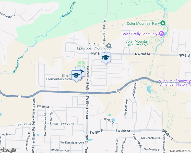 map of restaurants, bars, coffee shops, grocery stores, and more near 3217 Southwest Orchard Way in Bentonville