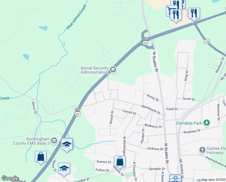 map of restaurants, bars, coffee shops, grocery stores, and more near 910 Norman Street in Reidsville