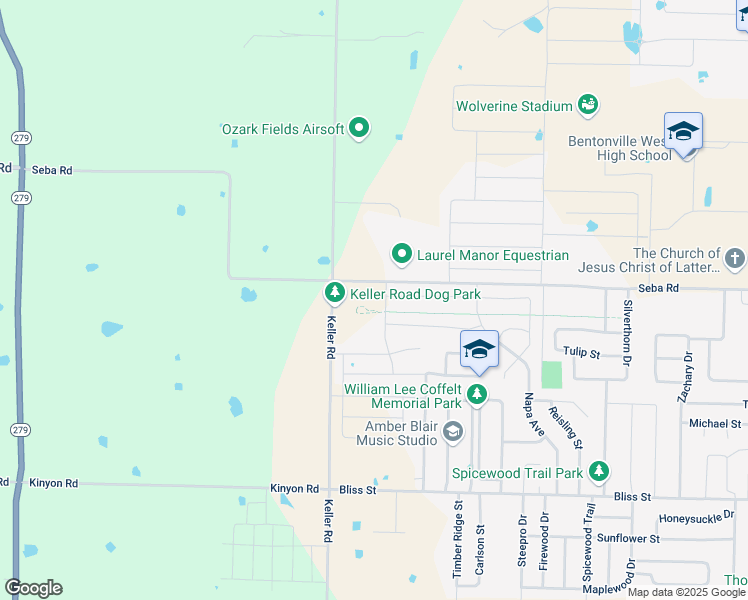 map of restaurants, bars, coffee shops, grocery stores, and more near 1053 Queen Street in Centerton