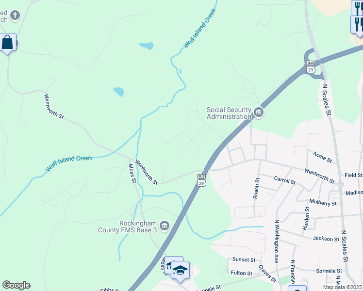 map of restaurants, bars, coffee shops, grocery stores, and more near 2216 Doe Run in Reidsville
