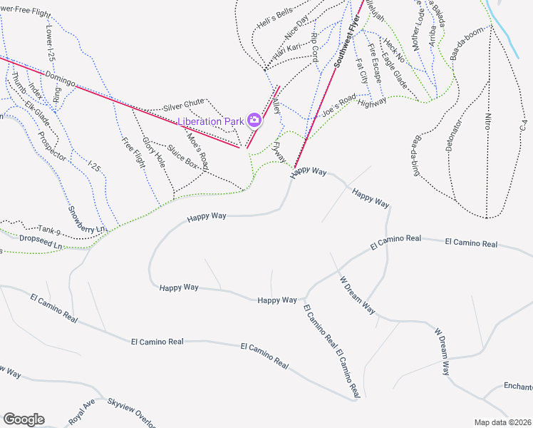 map of restaurants, bars, coffee shops, grocery stores, and more near Happy Way in Angel Fire
