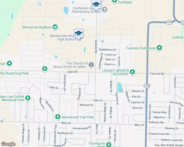 map of restaurants, bars, coffee shops, grocery stores, and more near 905 Seba Road in Centerton