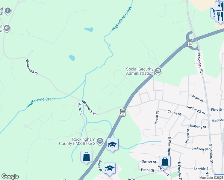map of restaurants, bars, coffee shops, grocery stores, and more near 2216 Doe Run in Reidsville