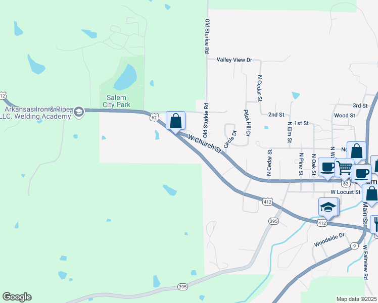 map of restaurants, bars, coffee shops, grocery stores, and more near 676 U.S. 62 in Salem