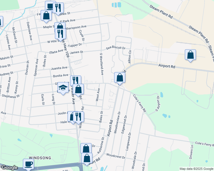 map of restaurants, bars, coffee shops, grocery stores, and more near 203 Cole's Ferry Road in Gallatin