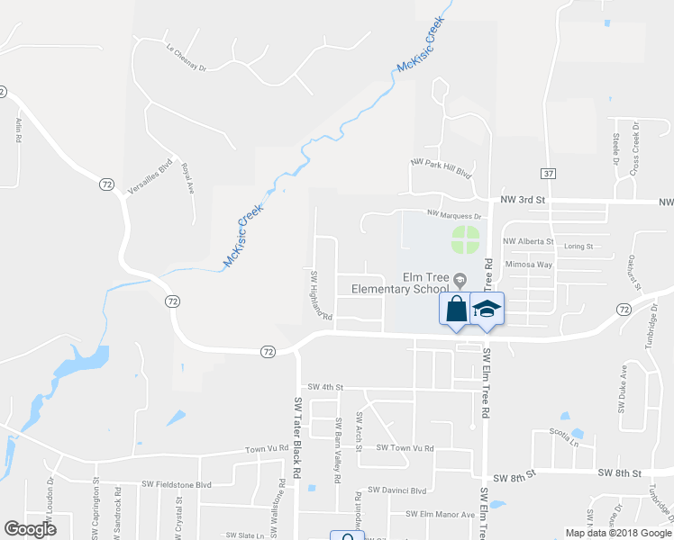 map of restaurants, bars, coffee shops, grocery stores, and more near 104 Northwest White Oak Road in Bentonville
