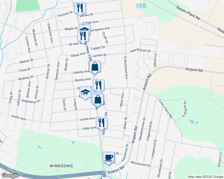 map of restaurants, bars, coffee shops, grocery stores, and more near 116 Cole's Ferry Road in Gallatin