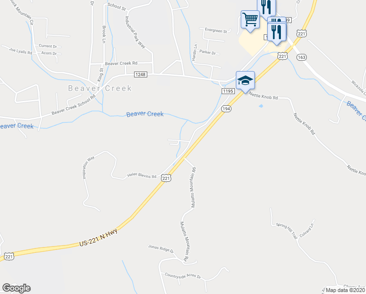 map of restaurants, bars, coffee shops, grocery stores, and more near 540 Helen Blevins Road in West Jefferson