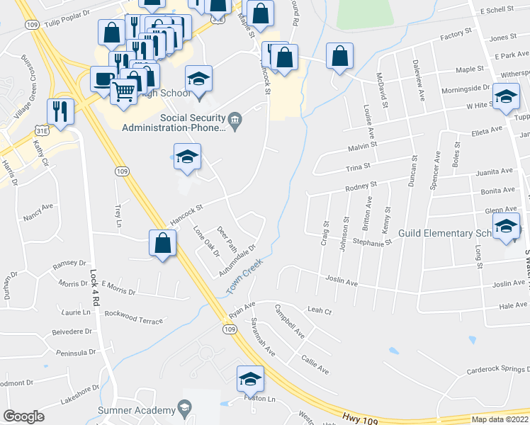 map of restaurants, bars, coffee shops, grocery stores, and more near 566 Cottonwood Drive in Gallatin