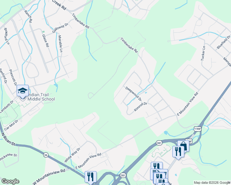 map of restaurants, bars, coffee shops, grocery stores, and more near 707 Lazywood Drive in Johnson City