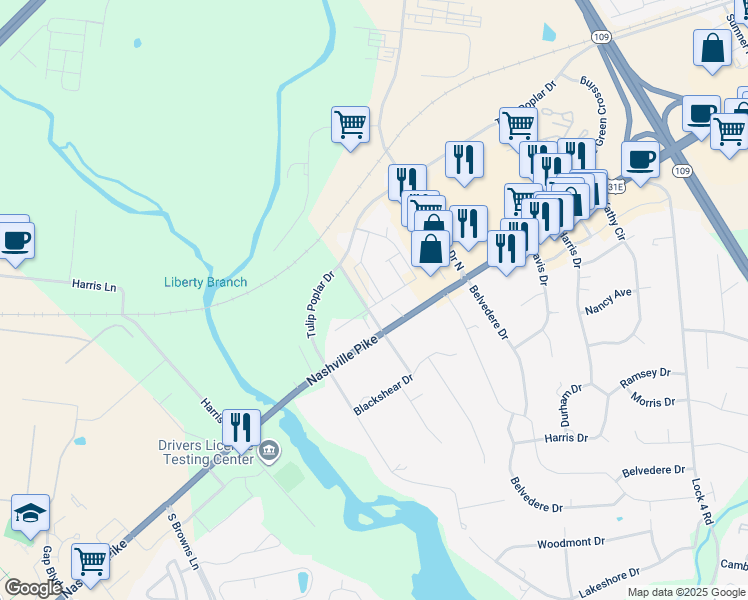 map of restaurants, bars, coffee shops, grocery stores, and more near 490 North Niagra Way in Gallatin