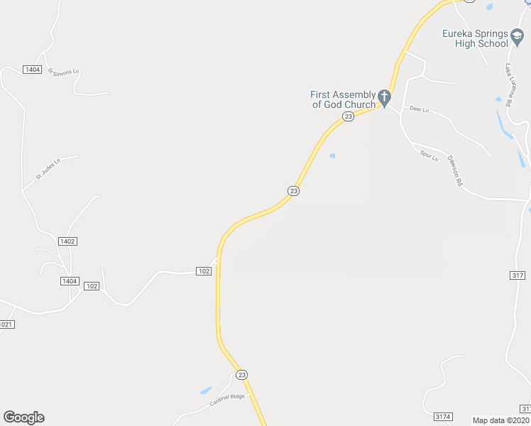 map of restaurants, bars, coffee shops, grocery stores, and more near Highway 23 in Eureka Springs