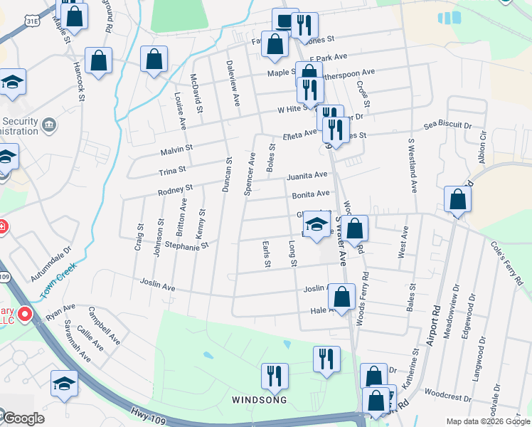 map of restaurants, bars, coffee shops, grocery stores, and more near 218 Glenn Avenue in Gallatin
