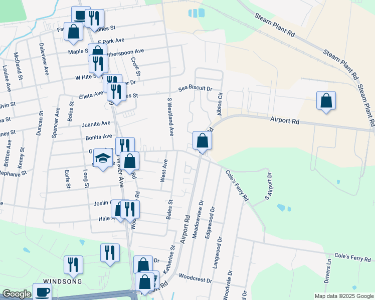 map of restaurants, bars, coffee shops, grocery stores, and more near 203 Cole's Ferry Road in Gallatin