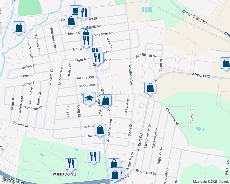 map of restaurants, bars, coffee shops, grocery stores, and more near 116 Cole's Ferry Road in Gallatin