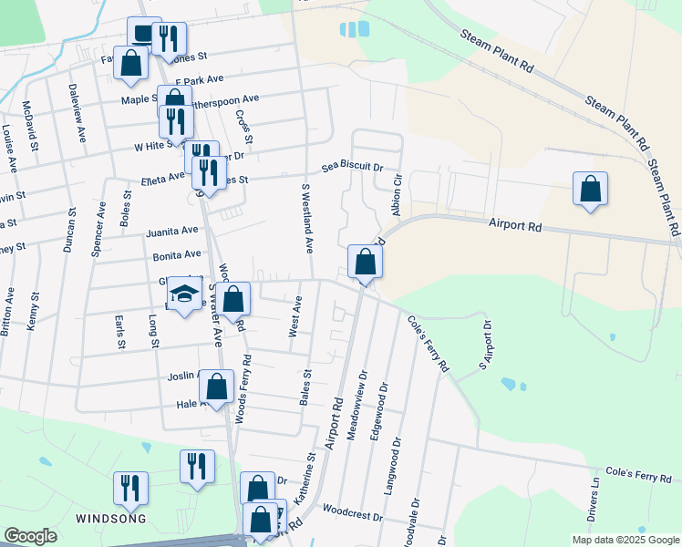 map of restaurants, bars, coffee shops, grocery stores, and more near 203 Cole's Ferry Road in Gallatin