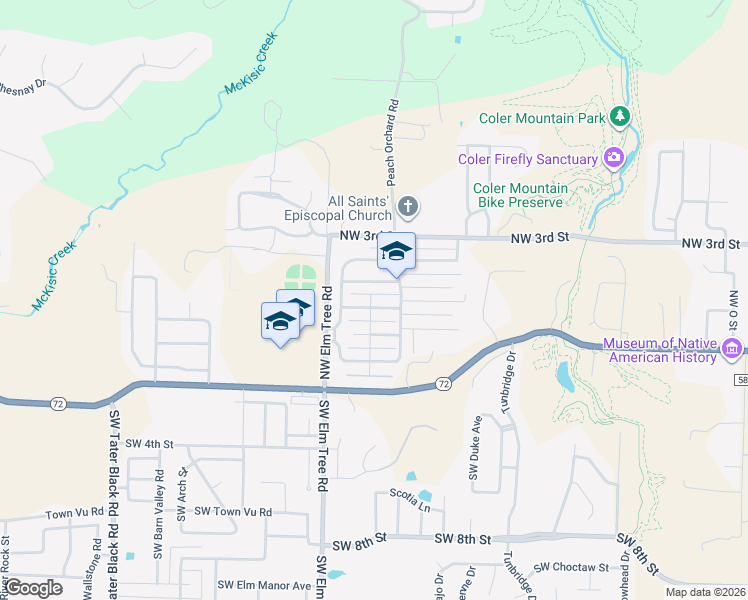map of restaurants, bars, coffee shops, grocery stores, and more near 3106 Mimosa Way in Bentonville