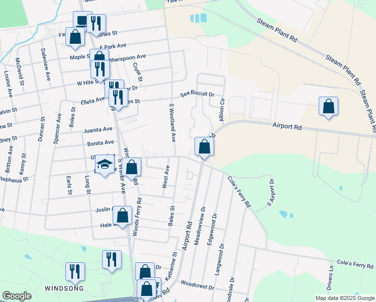 map of restaurants, bars, coffee shops, grocery stores, and more near 203 Cole's Ferry Road in Gallatin