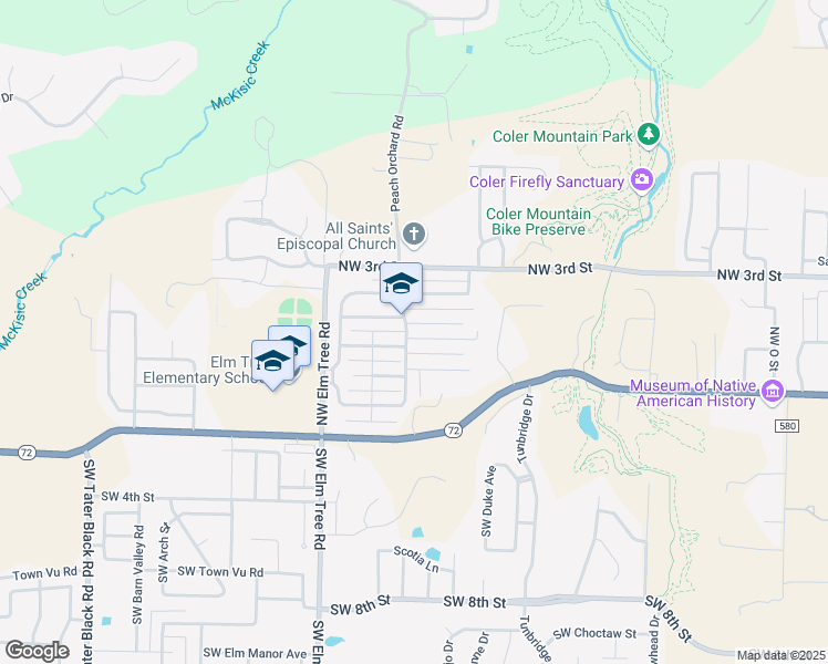map of restaurants, bars, coffee shops, grocery stores, and more near 113 Northwest Orchard Way in Bentonville