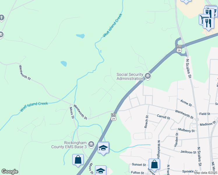 map of restaurants, bars, coffee shops, grocery stores, and more near 1009 Fawn Circle in Reidsville