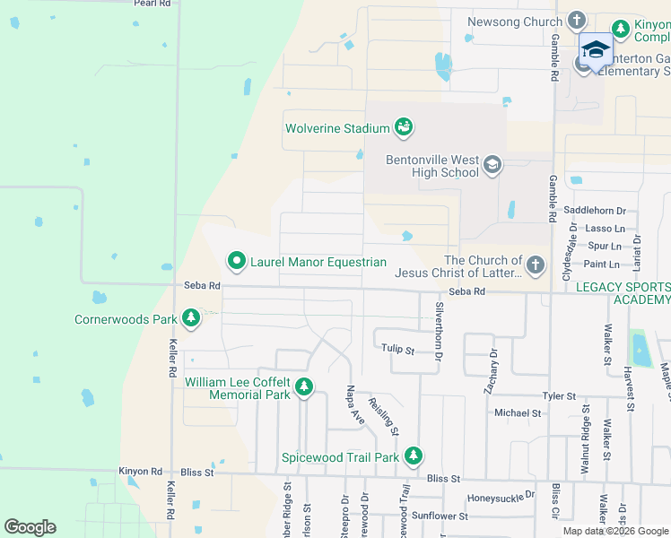 map of restaurants, bars, coffee shops, grocery stores, and more near 1331 Blue Moon Road in Centerton