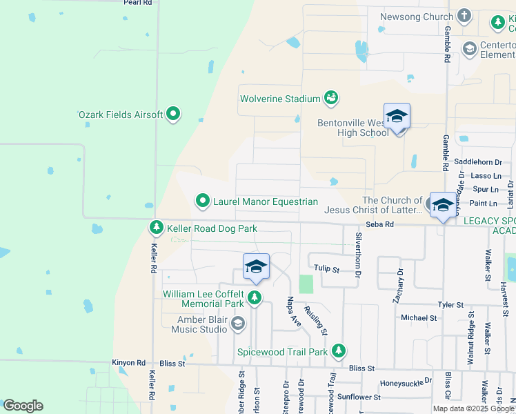 map of restaurants, bars, coffee shops, grocery stores, and more near 1501 Blue Moon Road in Centerton