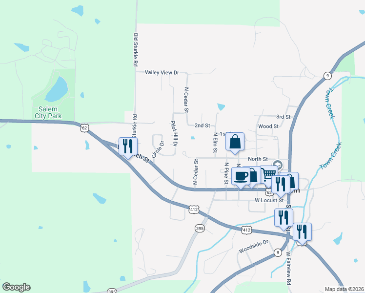 map of restaurants, bars, coffee shops, grocery stores, and more near 141 North Cedar Street in Salem