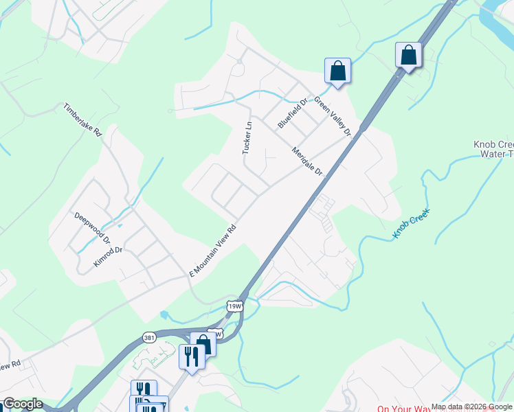 map of restaurants, bars, coffee shops, grocery stores, and more near 970 East Mountain View Road in Johnson City