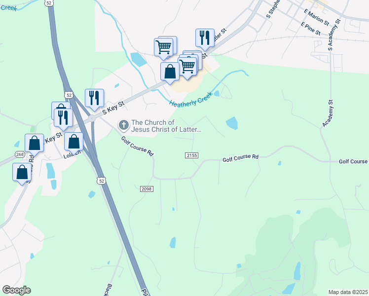 map of restaurants, bars, coffee shops, grocery stores, and more near 115 Heidi Court in Pilot Mountain
