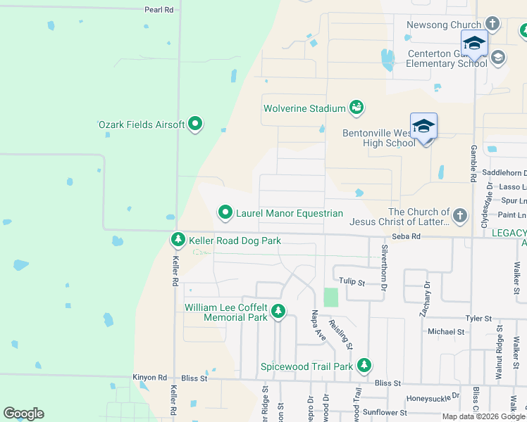 map of restaurants, bars, coffee shops, grocery stores, and more near 1211 Hope Street in Centerton