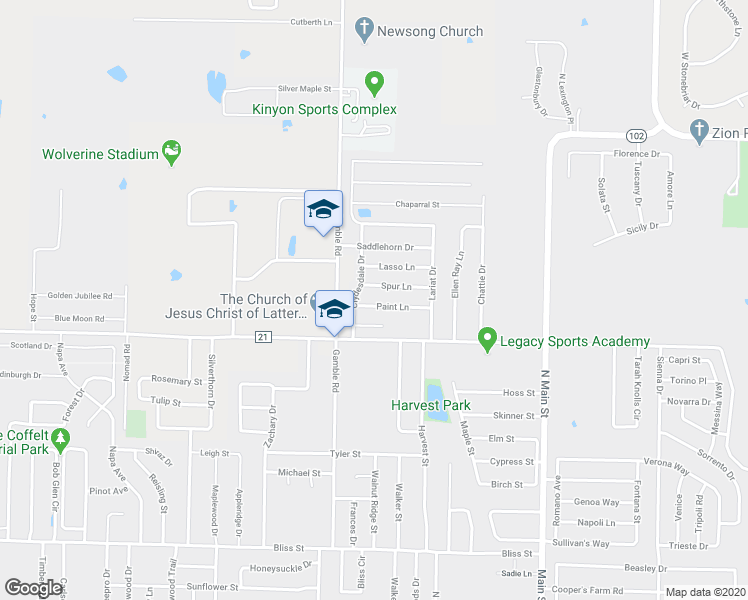 map of restaurants, bars, coffee shops, grocery stores, and more near 700 Paint Lane in Centerton