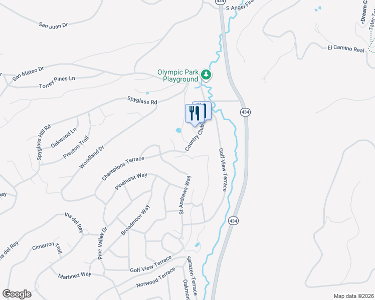 map of restaurants, bars, coffee shops, grocery stores, and more near Country Club Dr in Angel Fire